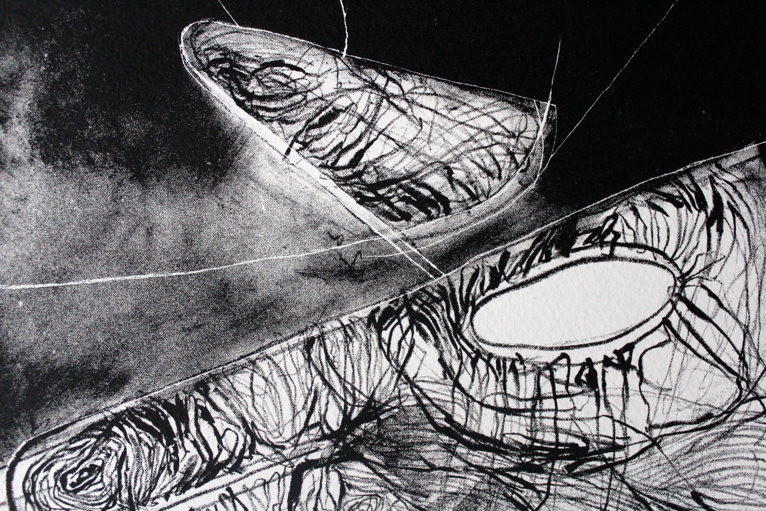 Fabrication of a Hand, State I, detail, lithography on Arches paper, 15" x 22" inches, 2020.