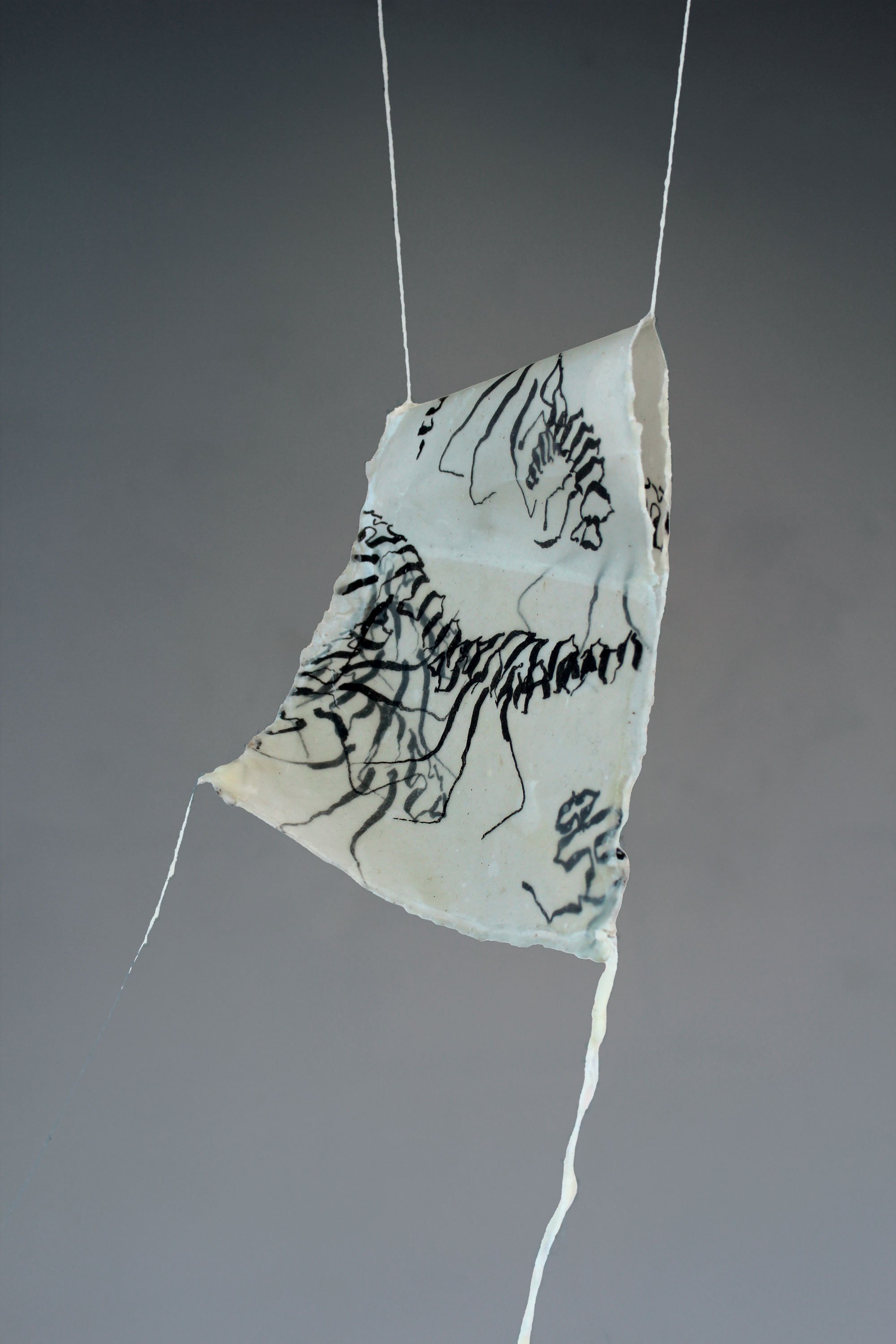 Swarm, detail, screenprint on Kozuke paper, beeswax, thread, 2023.