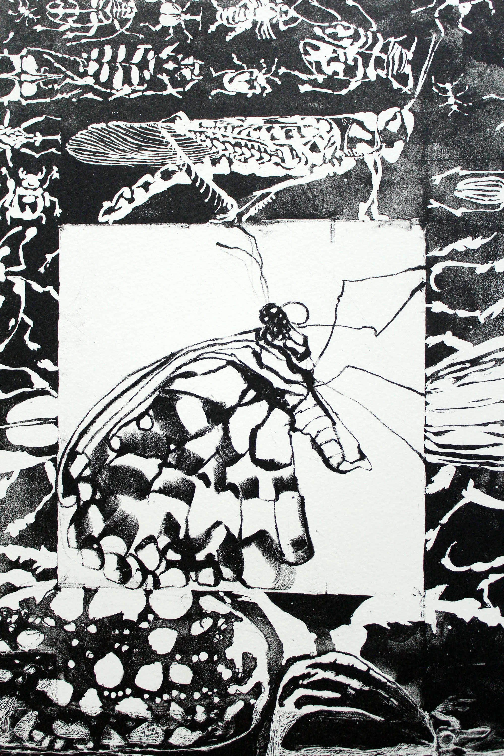 Everything is Muscle and Exists, State I, detail, lithograph on Arches paper, 22" x 15" inches, 2023. 