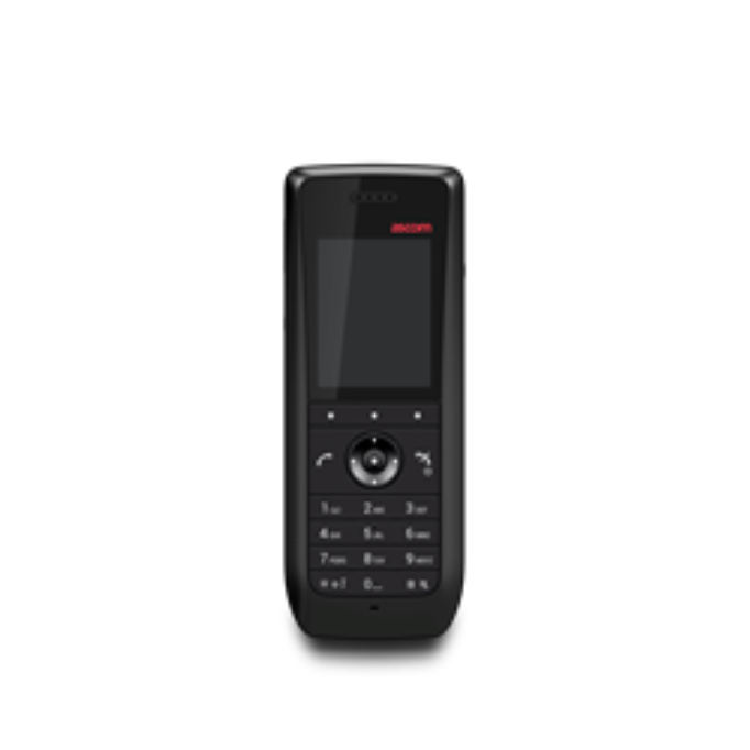 A black landline phone with a display screen and buttons.