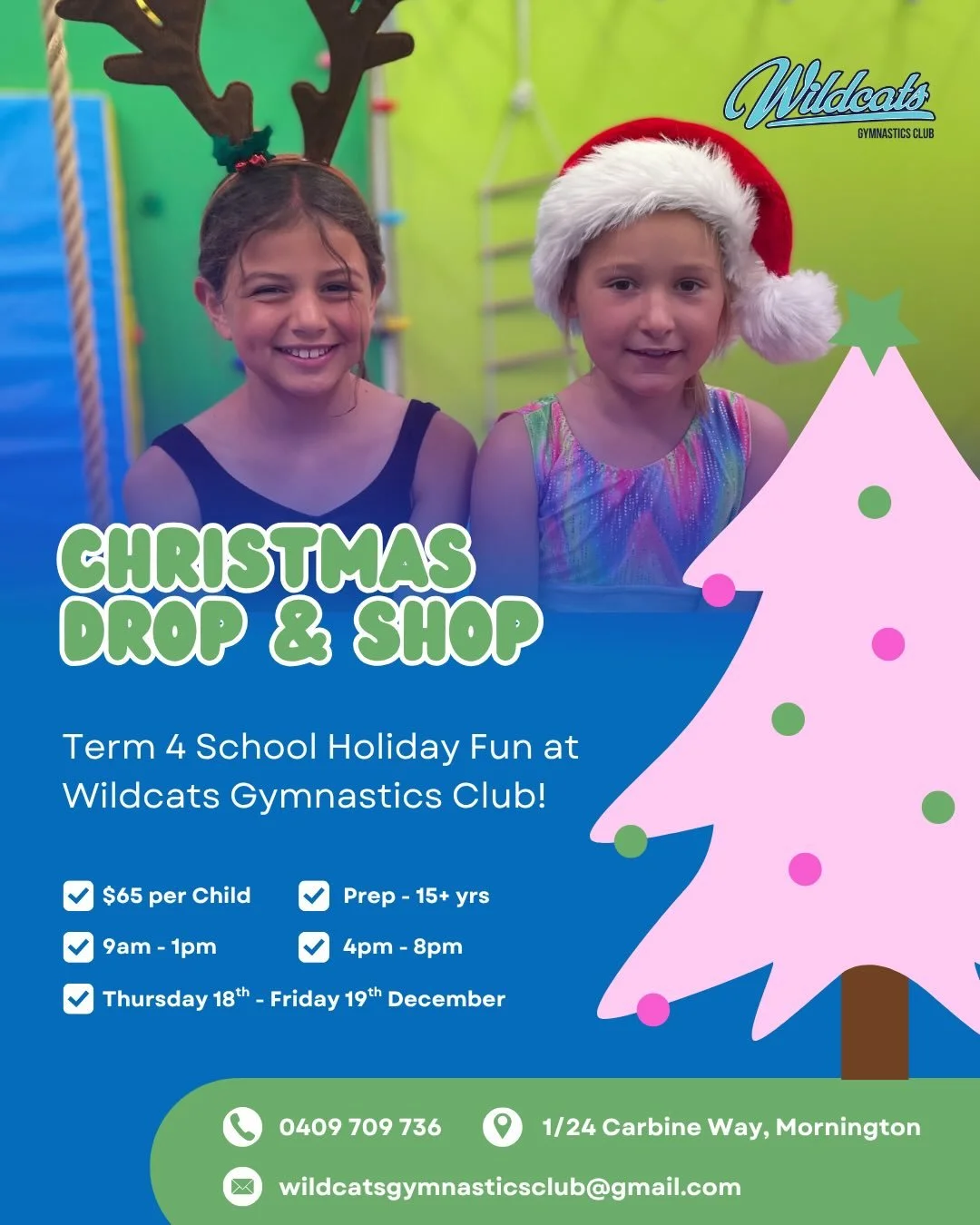 🎅🏻🎄Drop and Shop Christmas School Holiday Gymnastics Program - BOOK NOW 🎄🎅🏻
 
The school holidays and Christmas 🌲are fast approaching and now is the perfect time to plan some exciting activities for the kids so you can do some much needed Chri