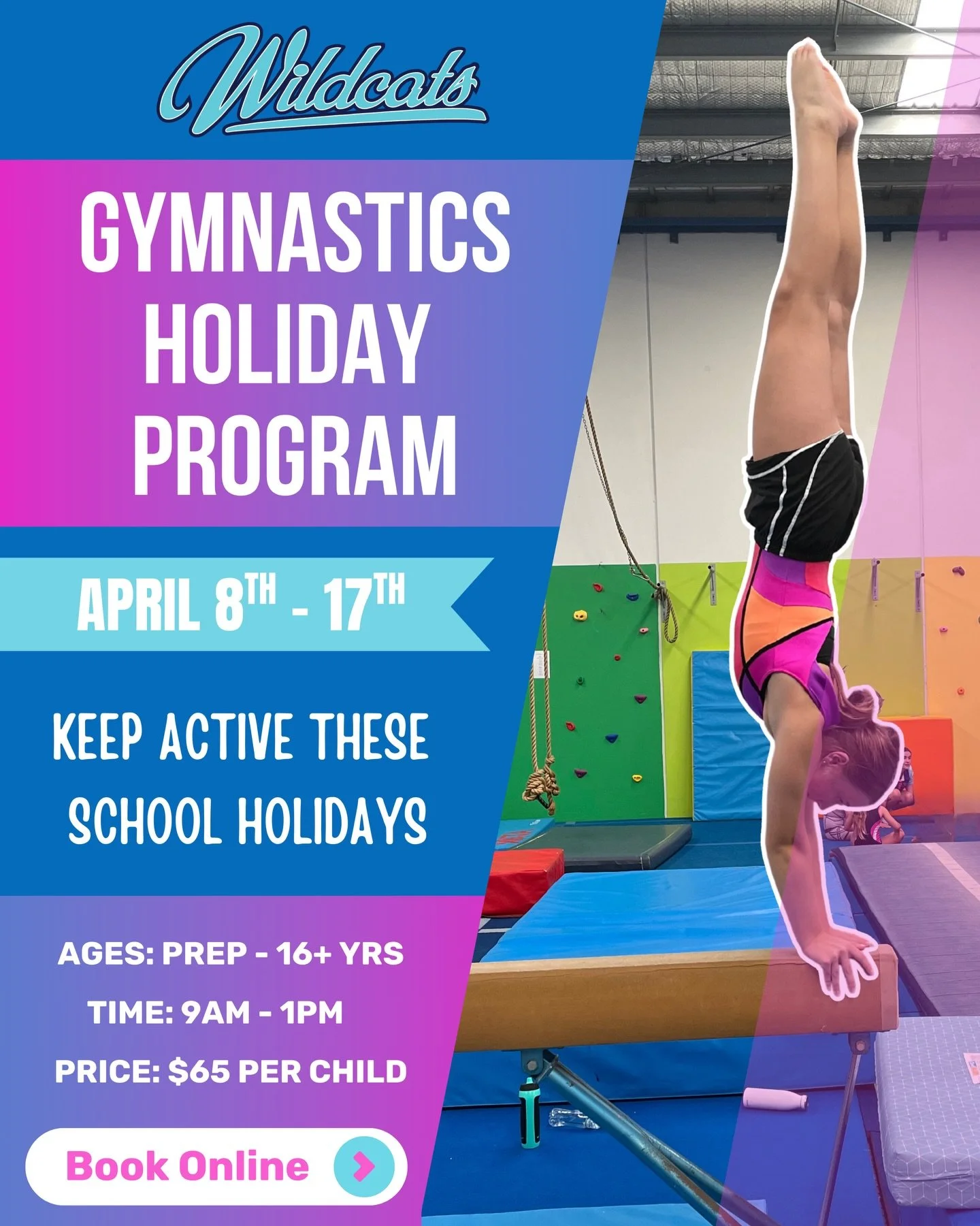 🐰🌸 Easter Holiday Gymnastics Program - BOOK NOW 🌸🐰

The school holidays are fast approaching and now is the perfect time to plan some exciting activities for the kids! Keep them active and having fun at our April Gymnastics Holiday Program! 🤩

R