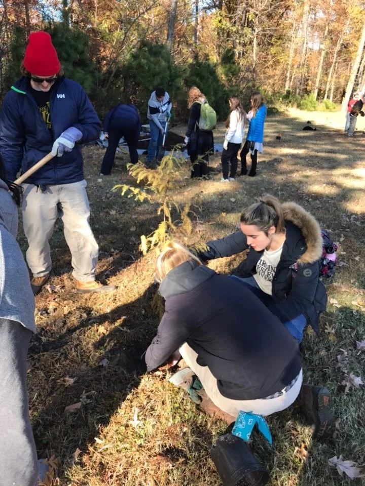 Batten University students planting Cypress trees