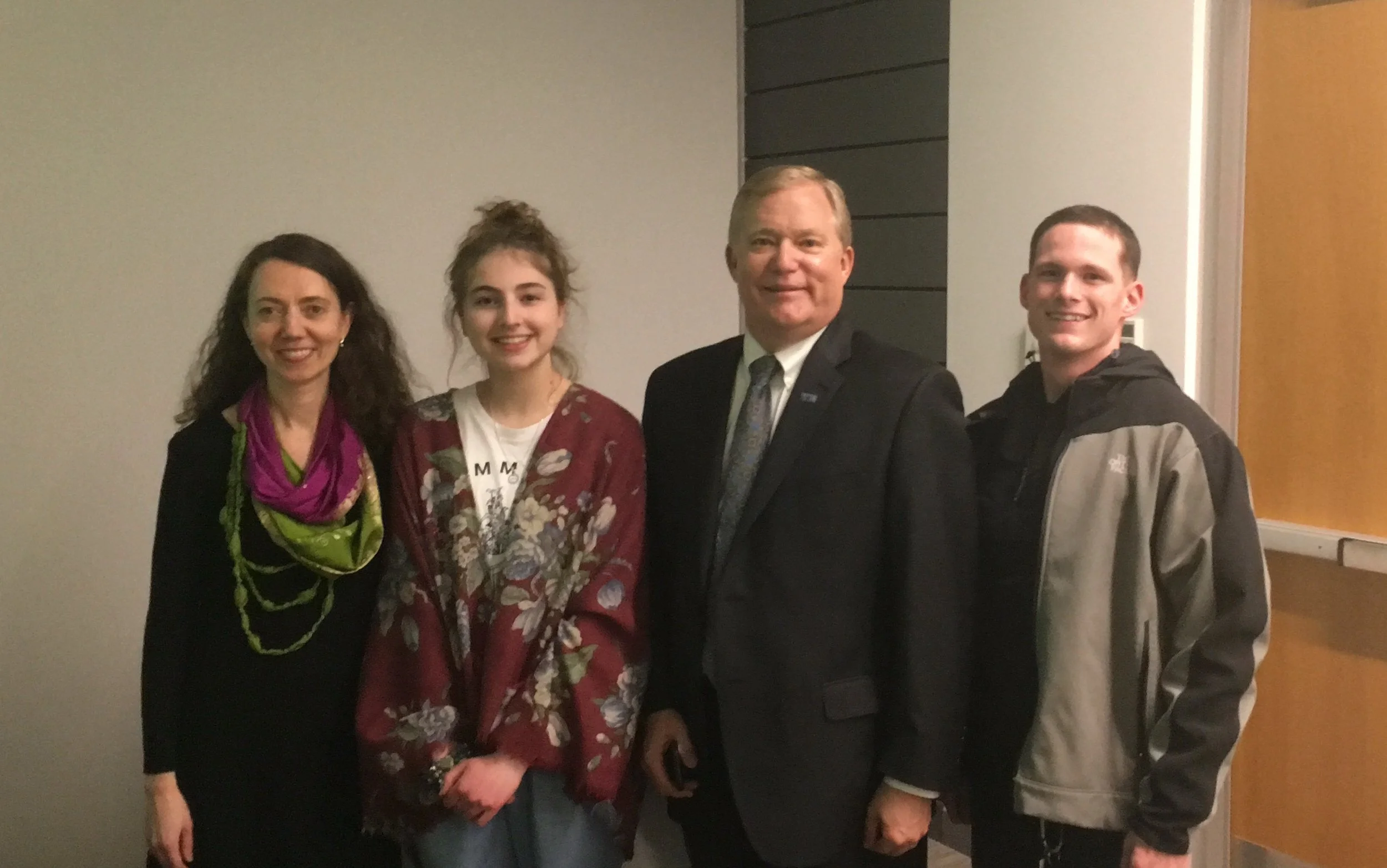 Giving a tree presentation at Batten University with President Scott Miller and Dr. Elizabeth Malcolm