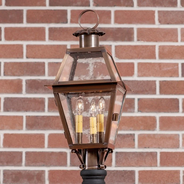 Town Crier Outdoor Post Light in Solid Weathered Brass - 3 Light