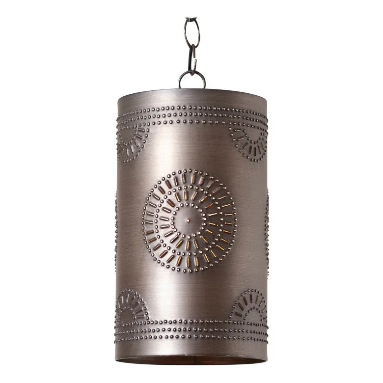 Rustic Cylinder Pendant in Black Tin