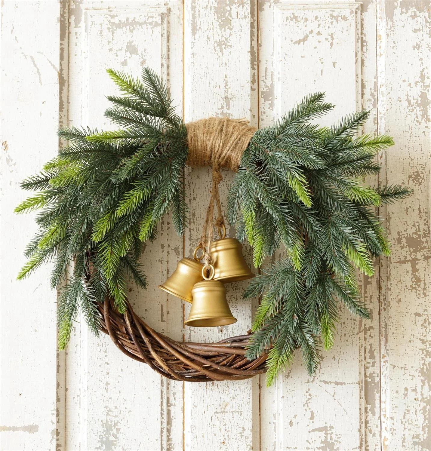 Evergreen Wreath with Brass Bells