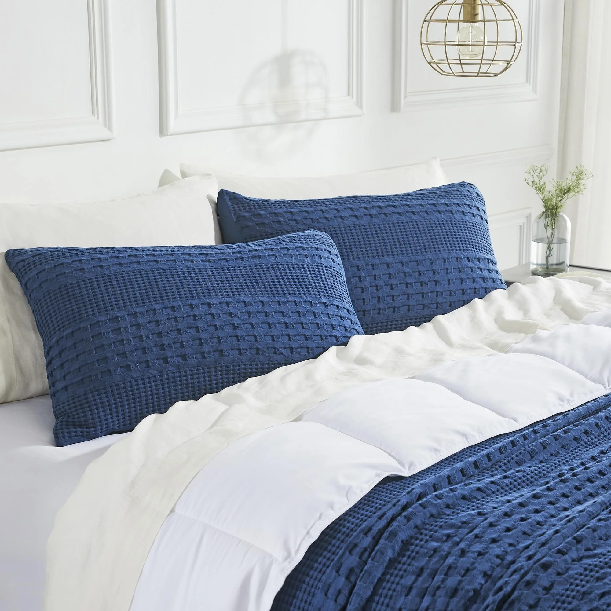Waffle Weave Navy Blue Pillow Sham - Set of 2