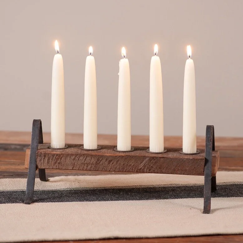 Vintage Wood Block Five Candle Holder with Iron Legs