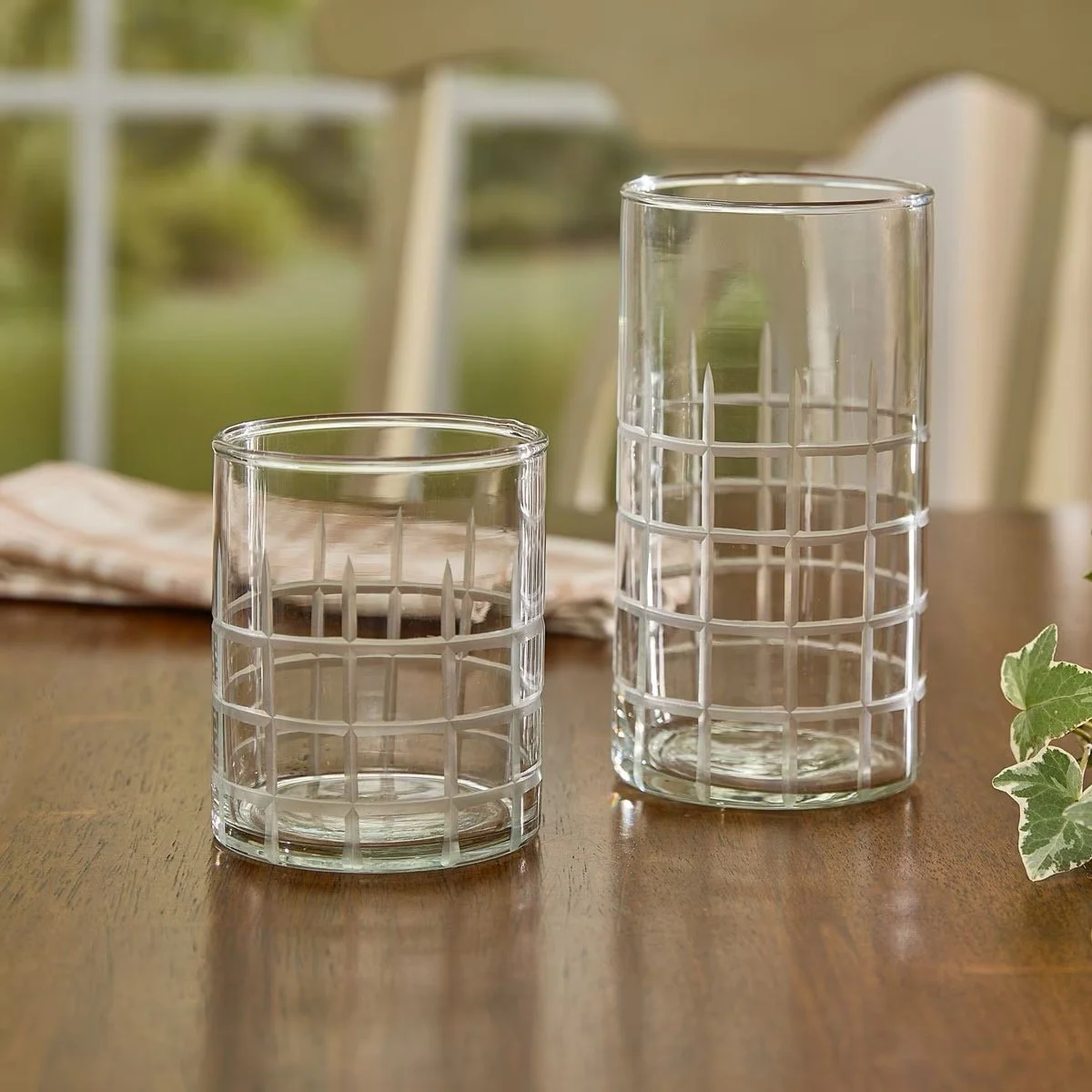 Short Plaid Beverage Glass - Set of 4