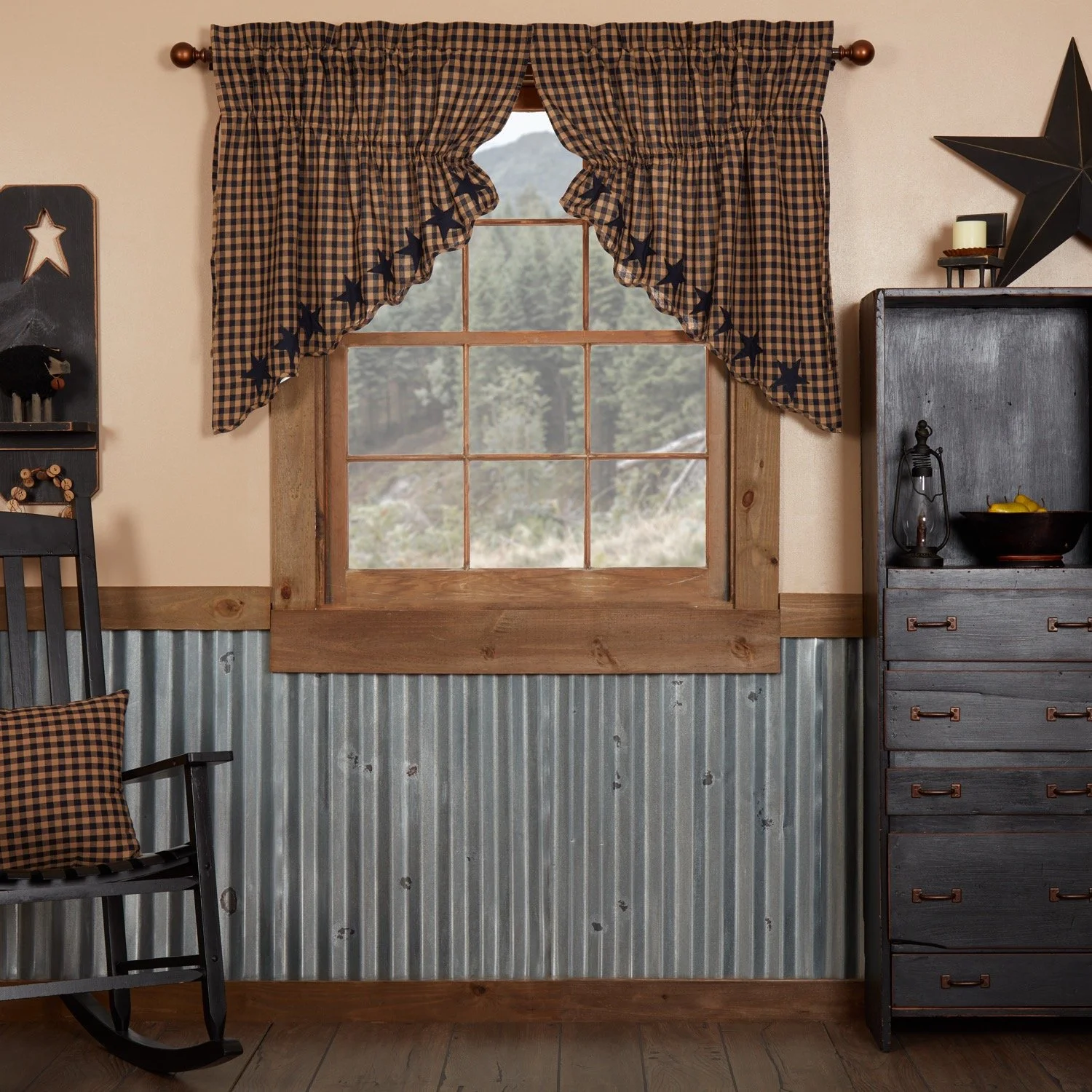 Navy Star Scalloped Prairie Swag - Set of 2