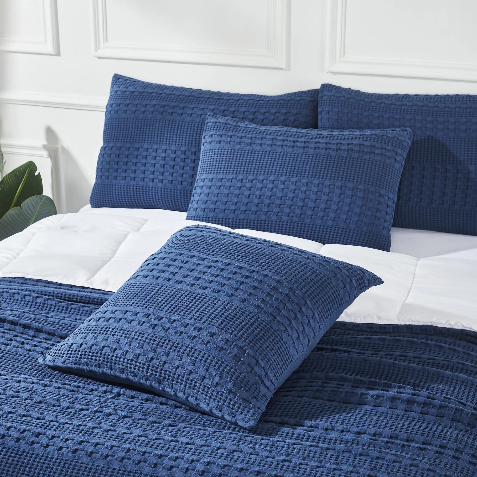 Waffle Weave Navy Blue Pillow Cover - Set of 2
