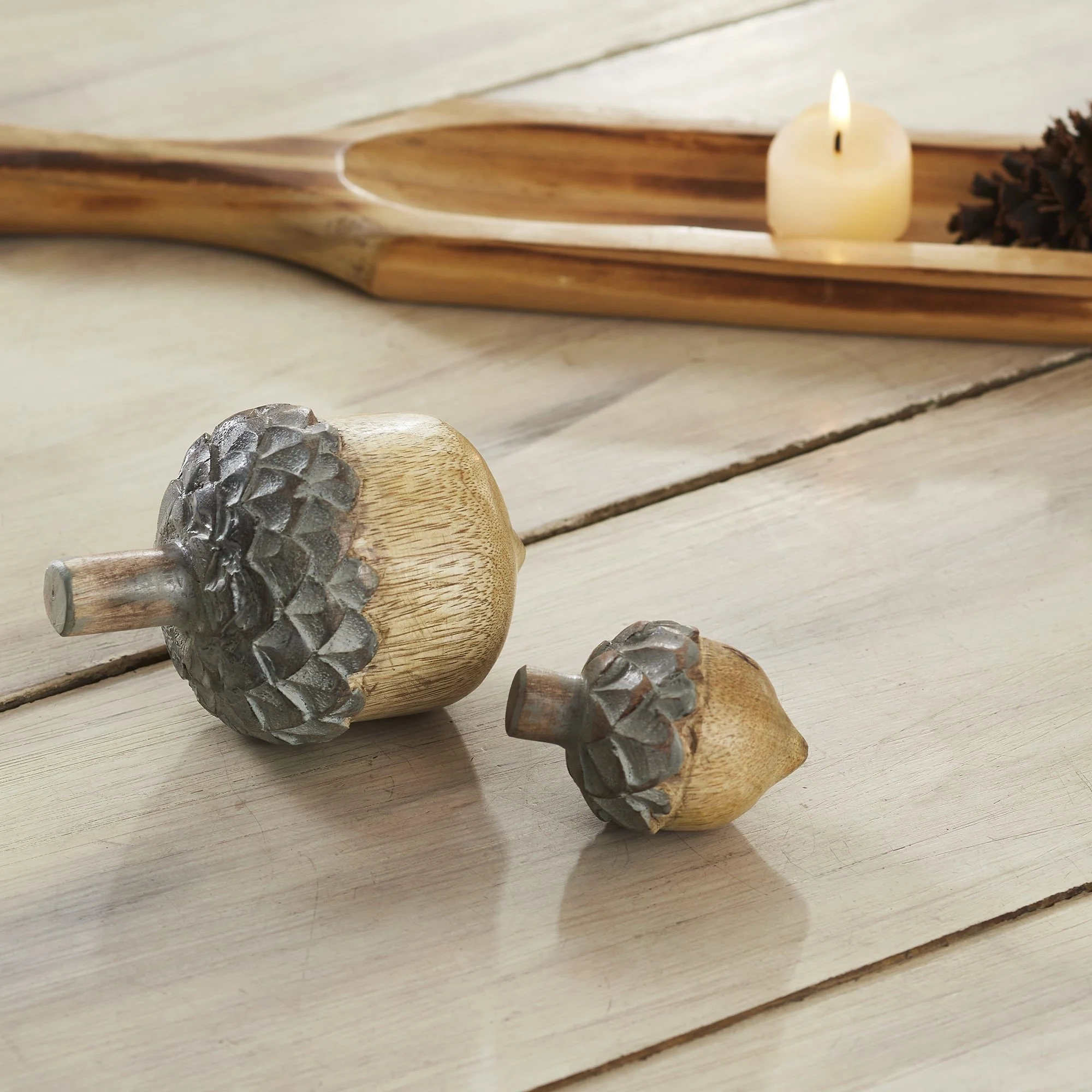 Natural Wood Acorn - Set of 2