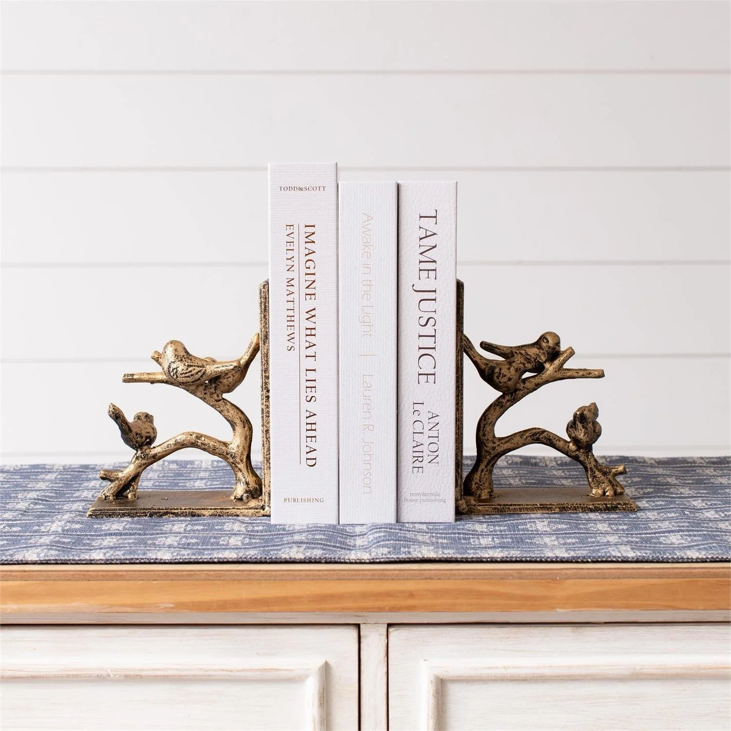 Bookend Pair Gold Birds on Branch - Set of 2