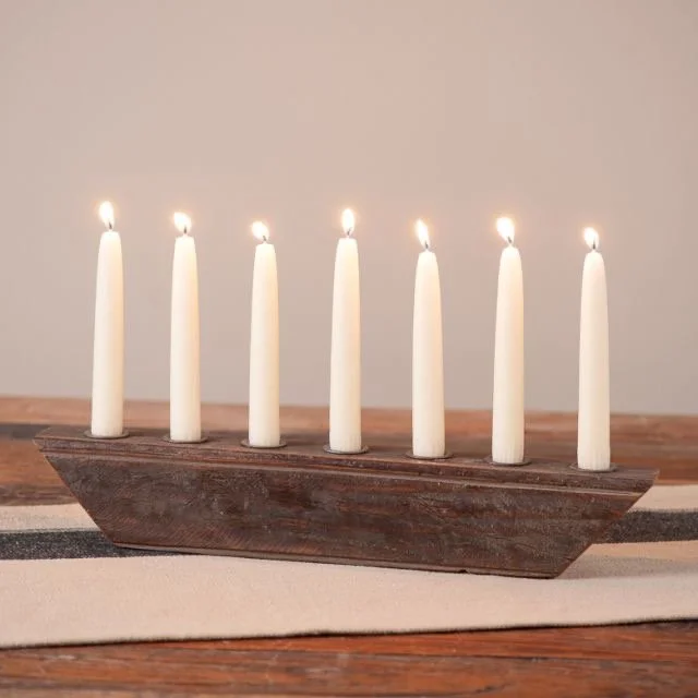 Vintage Wood Block Seven Candle Holder w/ tapered sides