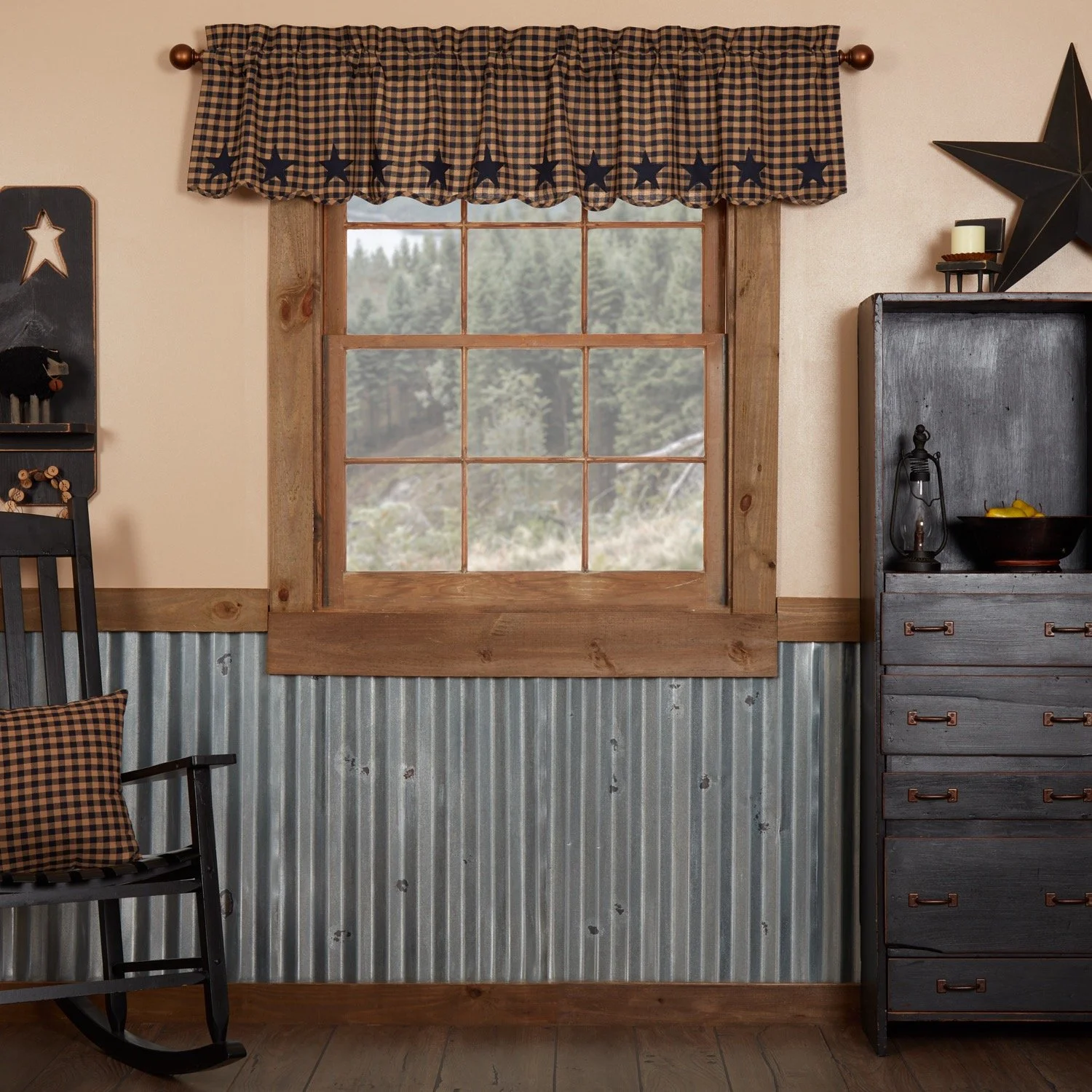 Navy Star Scalloped Valance