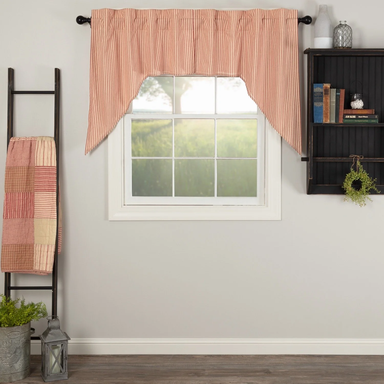 Sawyer Mill Red Ticking Stripe Swag - Set of 2