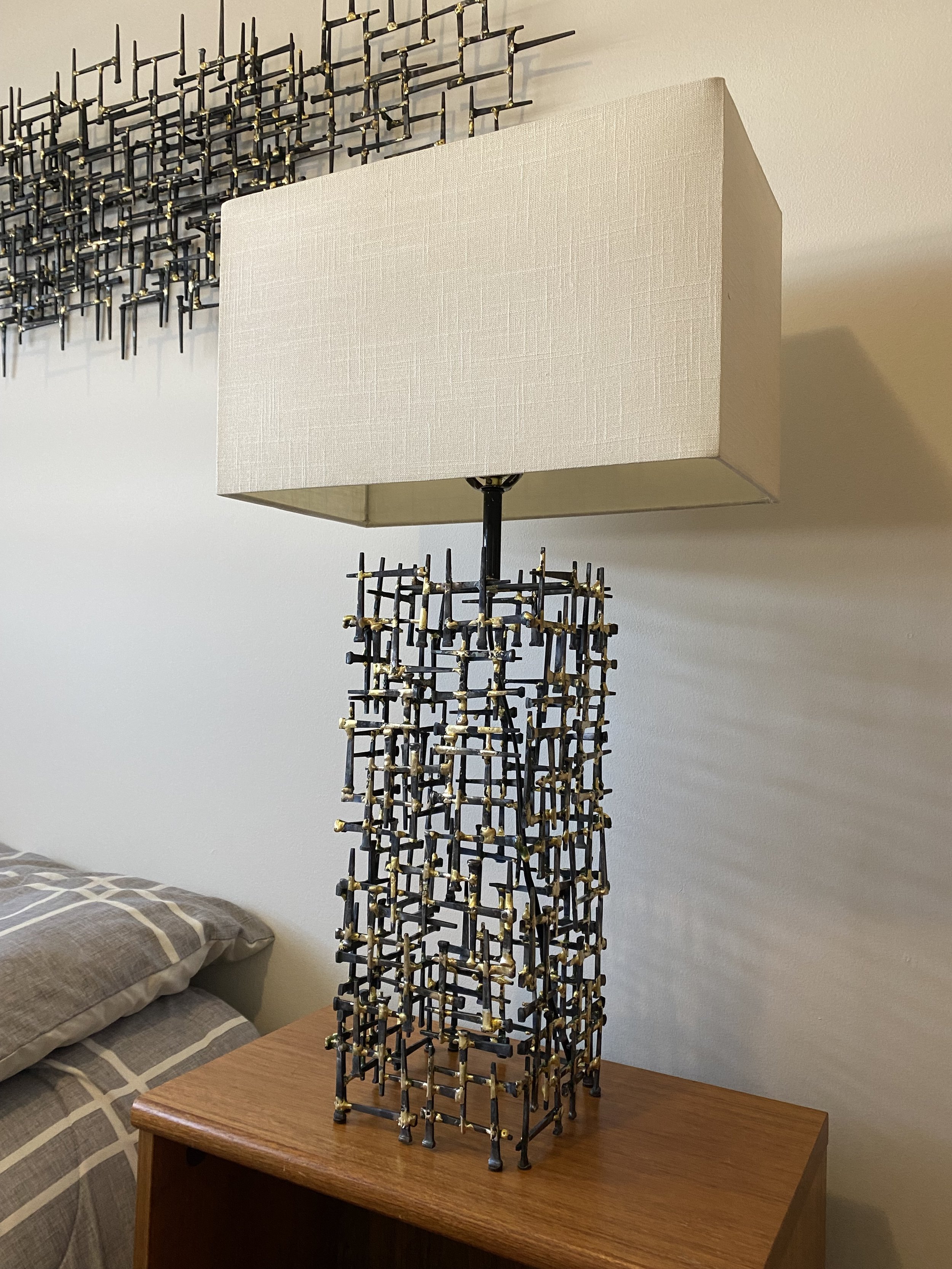 Steel cut nail lamp with shade