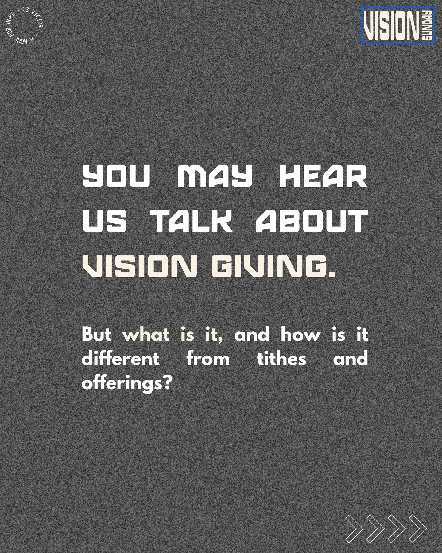 Why do we give on Vision Sunday?

From initiatives and missions in this city and beyond, to future properties that will advance discipleship, we are blessed with the opportunity to partner with God to advance His Kingdom. 

He doesn&rsquo;t need our 