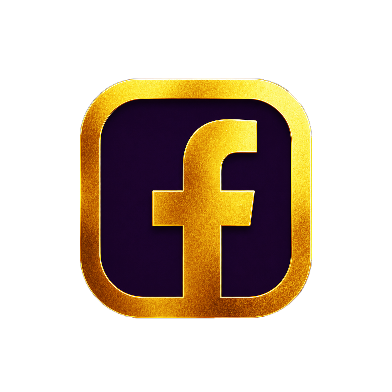 Facebook logo with a gold 3D effect on a black background.