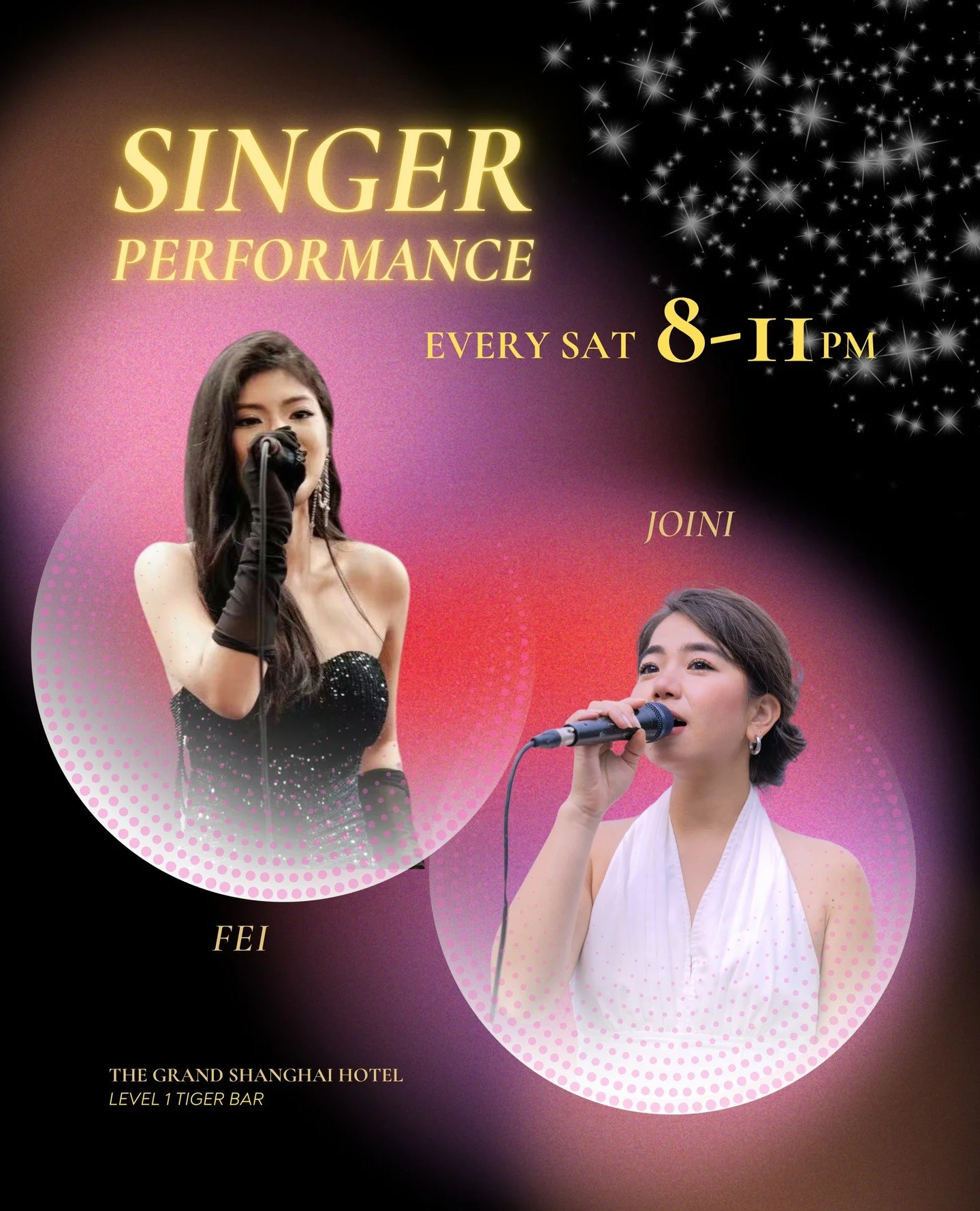 Every Saturday, 8-11pm! The Grand Shanghai sets the vibe with live performances by Fei and Joini! 🎤✨ Expect soulful vocals and the perfect soundtrack to your weekend. Don&rsquo;t miss out!⁠