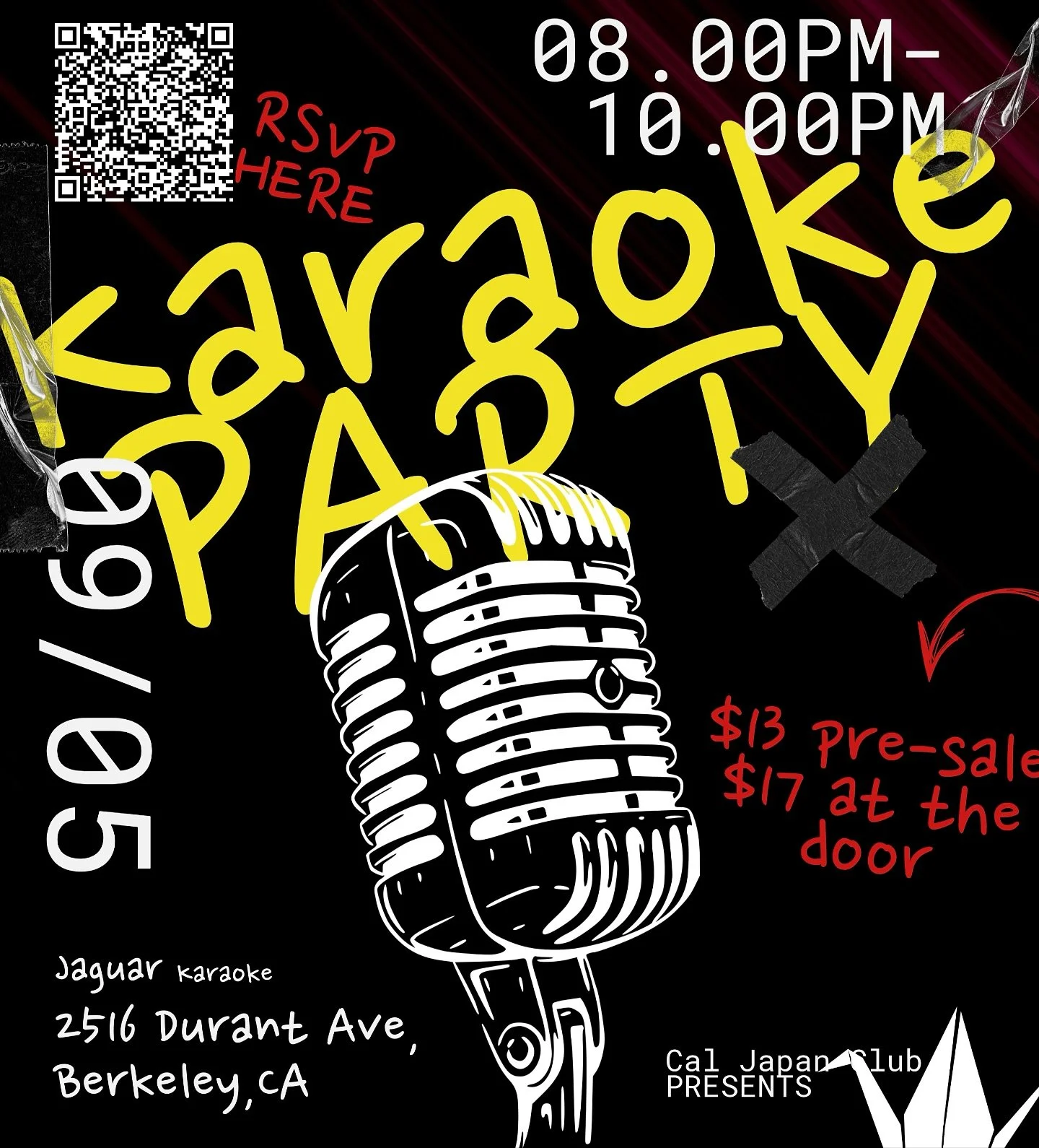 お疲れ様です！恒例のカラオケナイト🎤🪩、 Jaguar Karaokeで9/5金曜日午後8時から開始します！

Hi everyone! 
Our next event is Karaoke Night at Jaguar Karaoke🪩🎤

It&rsquo;ll be on September 5th, starting 8:00-10PM!🕺

💰Tickets💰
Pre-sale：$13
At-the-door: $17
Venmo: @yrm17
Zelle: tel: