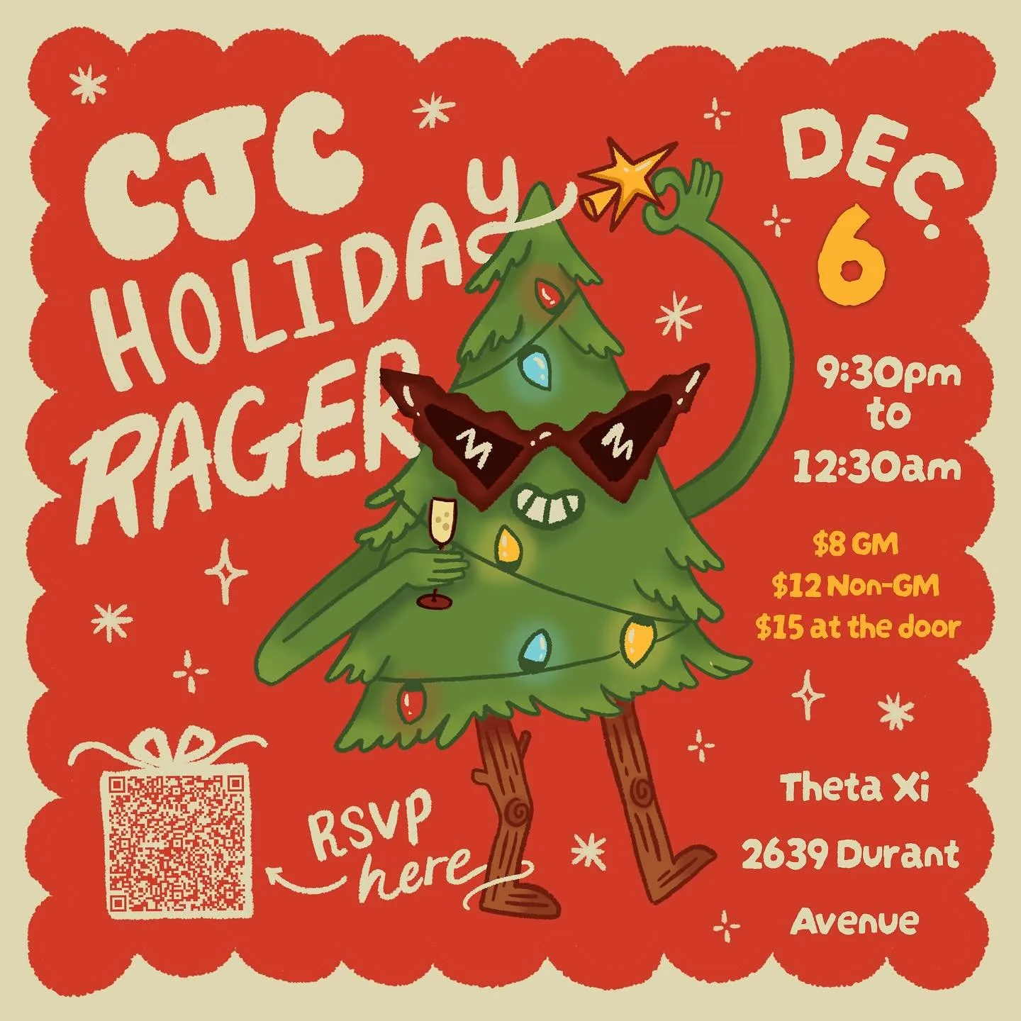 CJC is hosting a Christmas-themed party on December 5! Come join us at 2639 Durant Ave, or RSVP NOW through the QR code or the link in our bio! Dress code is Green, White, and Red! 🎄🎁❄️

12月5日にクリスマステーマのパーティーを開催します！
ぜひ 2639 Durant Ave にお越しください。
参加希望