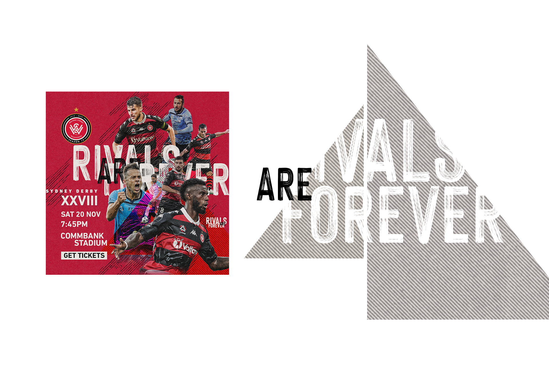 Western Sydney Wanderers Season X digital advertising and social media graphics promoting home matches.