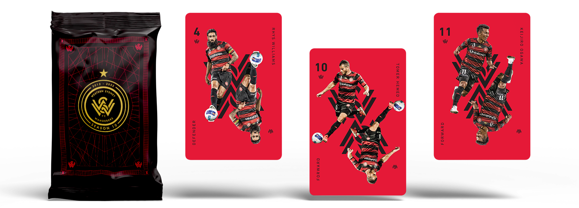 Western Sydney Wanderers Season X player trading cards and fan handouts designed for match day activation.