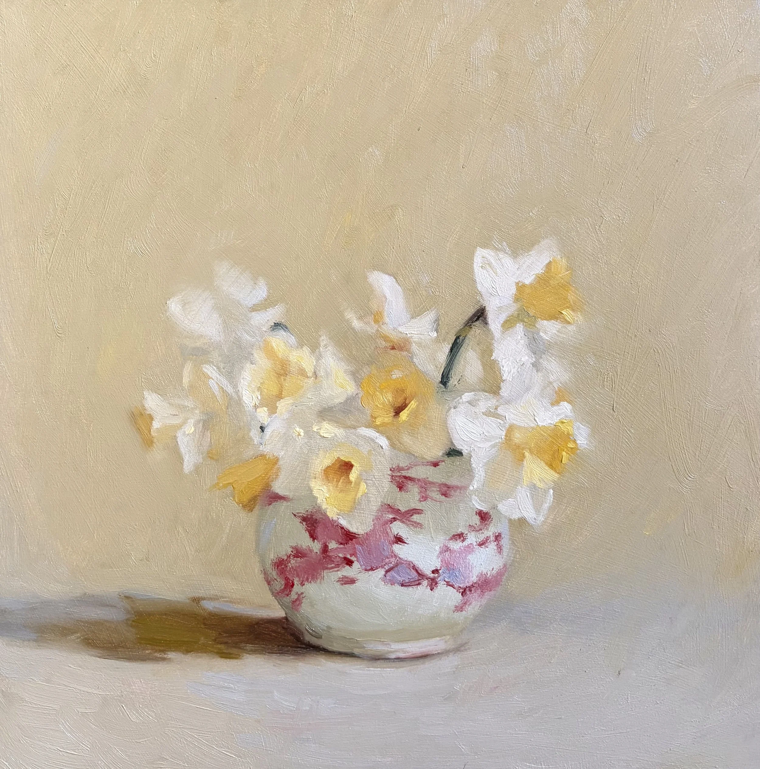 Daffodils in a pink pot two