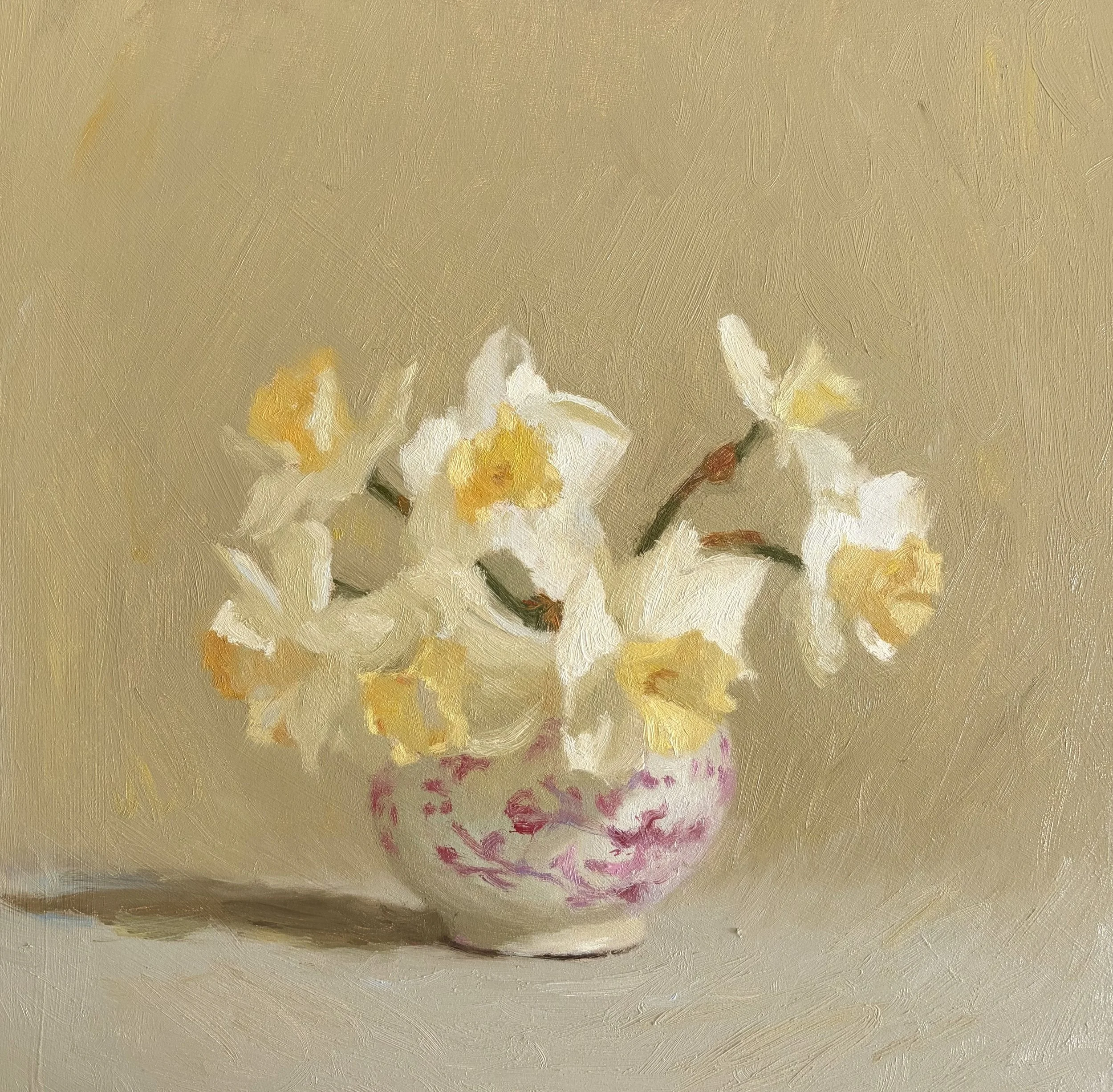 Daffodils in a pink pot two