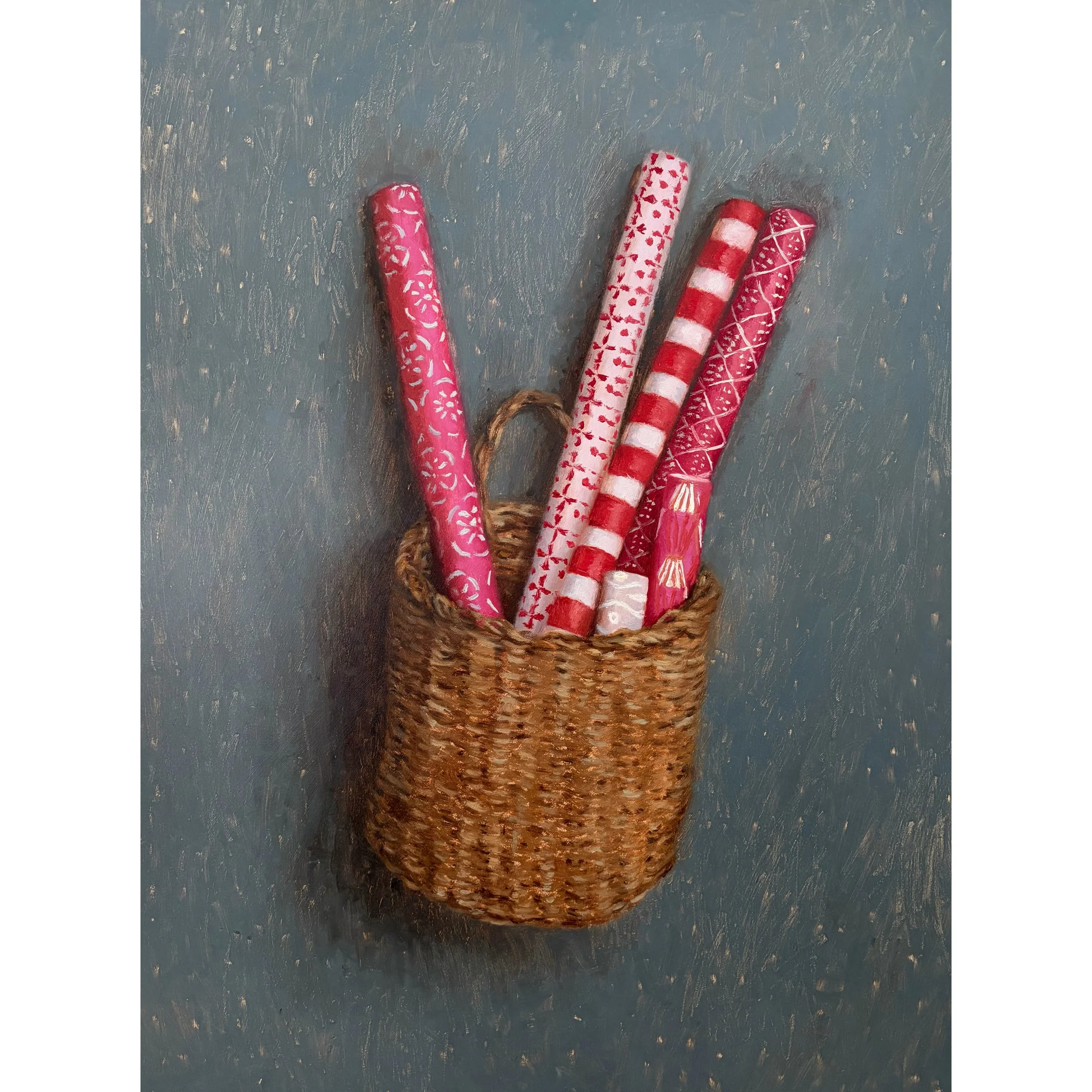 Rolled paper in a Hanging Basket
