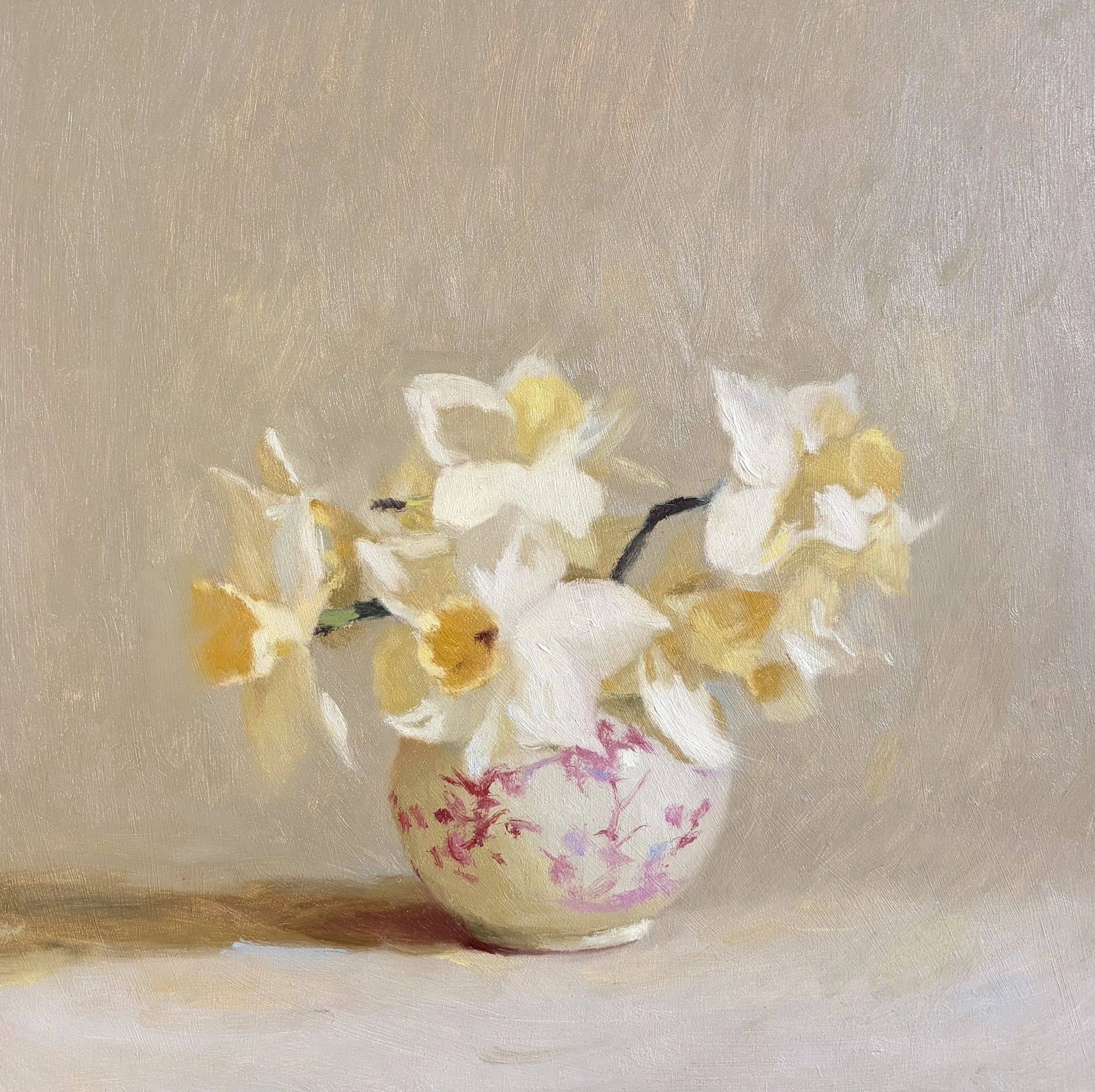 Daffodils in a pink pot four.jpg