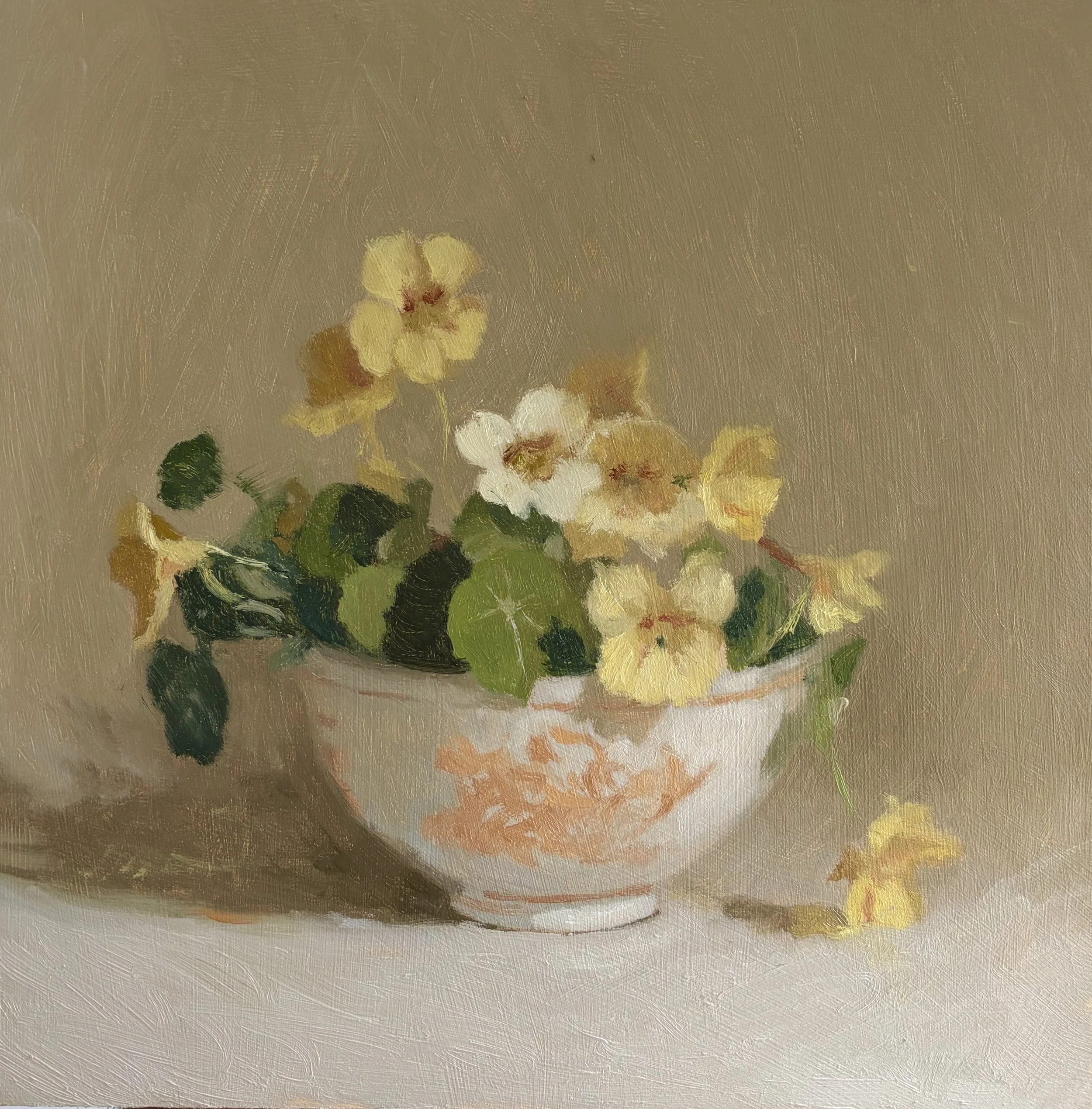 Nasturtium in an orange bowl