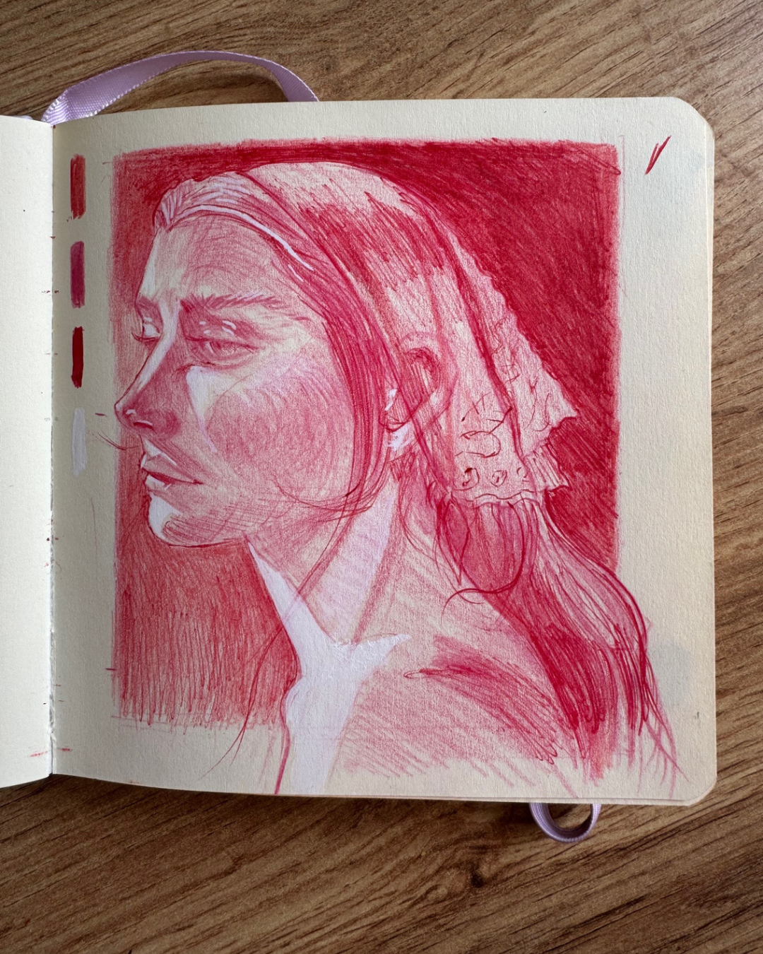 Hand-Drawn Mini Red Portrait (12 × 12 cm)