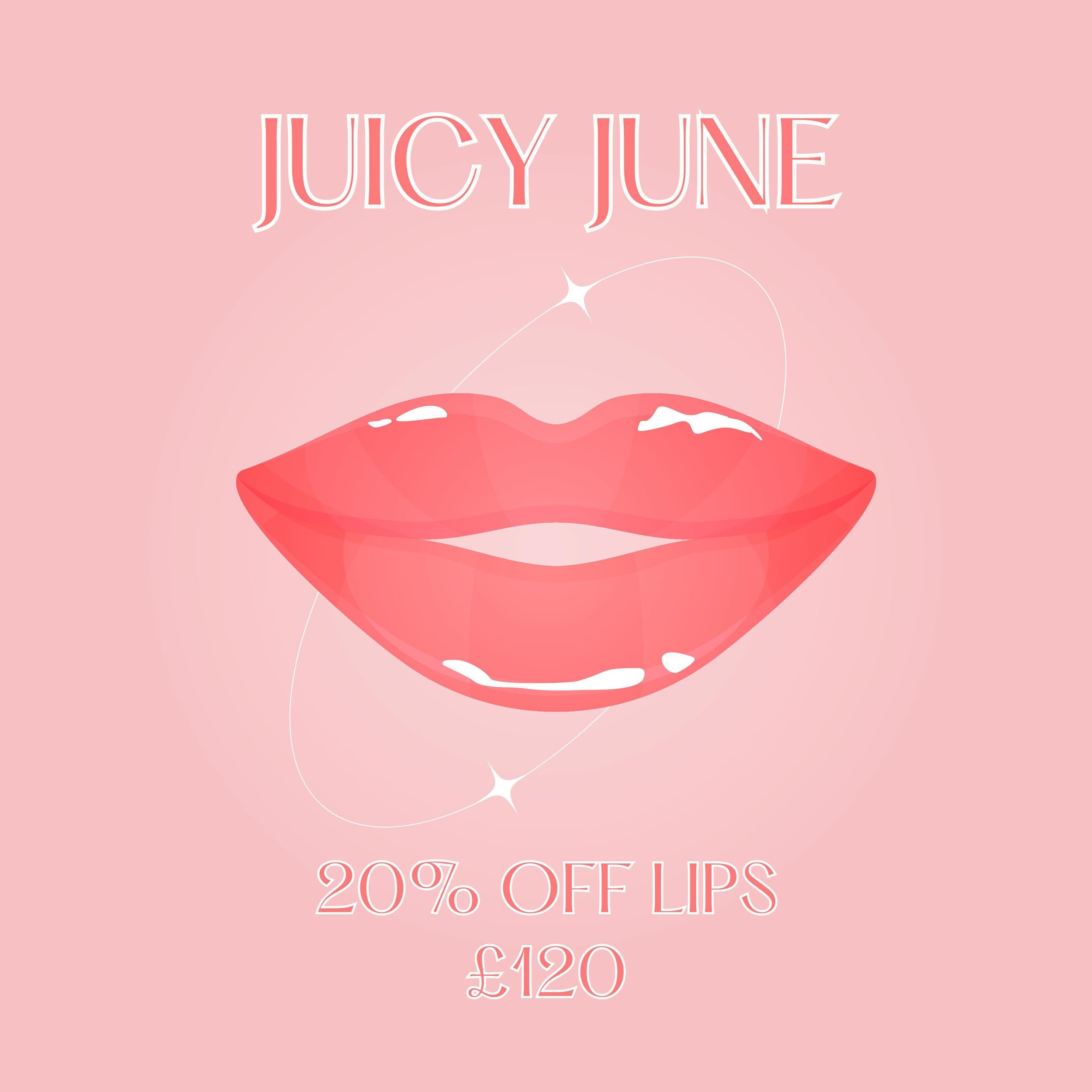 Juicy June Offer 20% OFF 👄
&pound;120 for 1ML lip filler down from &pound;150!

On appointments before 30th June
Message me to book in 💌