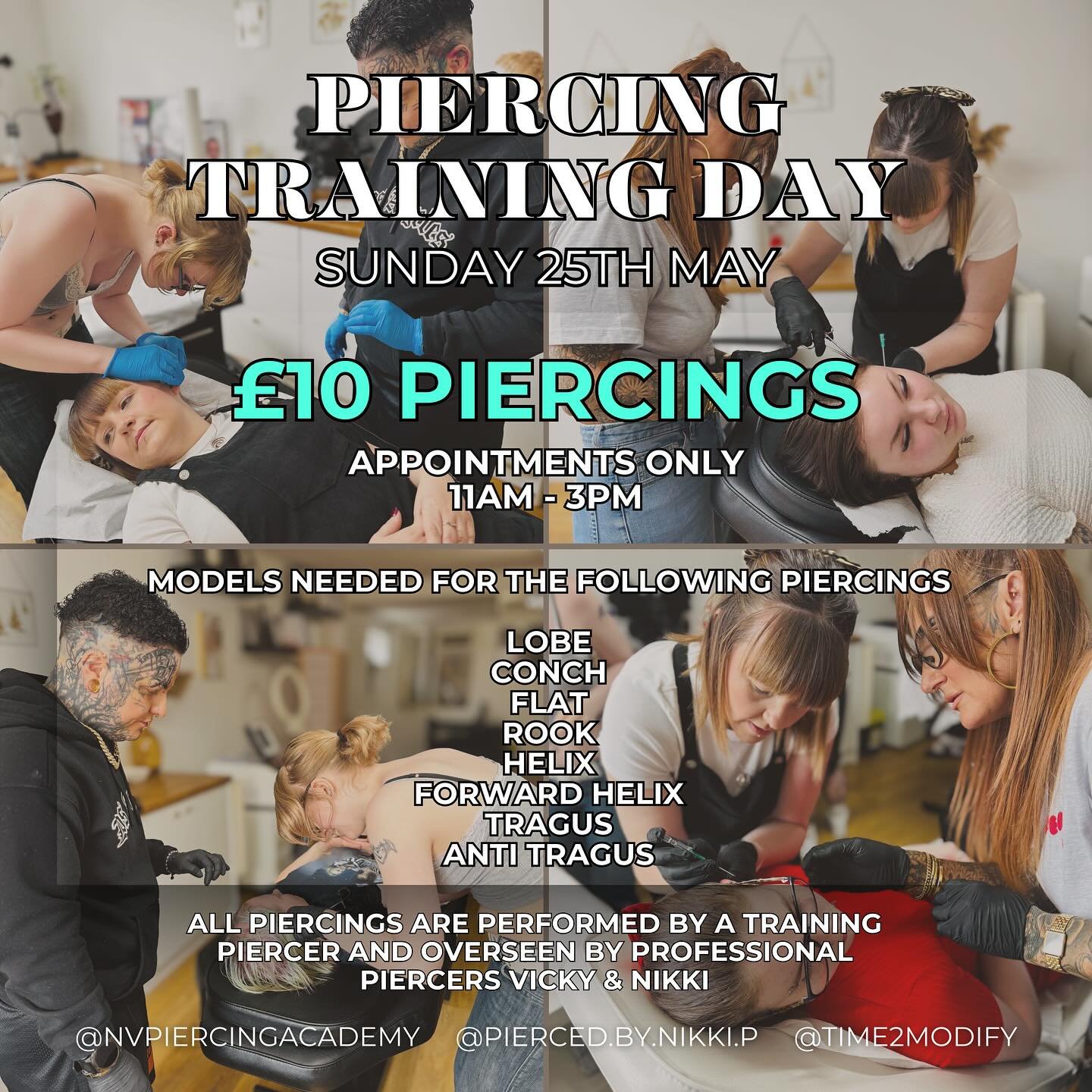❕ &pound;𝟏𝟎 𝐏𝐈𝐄𝐑𝐂𝐈𝐍𝐆 𝐓𝐑𝐀𝐈𝐍𝐈𝐍𝐆 𝐃𝐀𝐘 ❕
Sunday 25th May
~ &pound;10 on all piercings listed ~

Please message to book in your appointment, appointments available 11am - 3pm

** All piercings are performed by a training piercer &amp; 