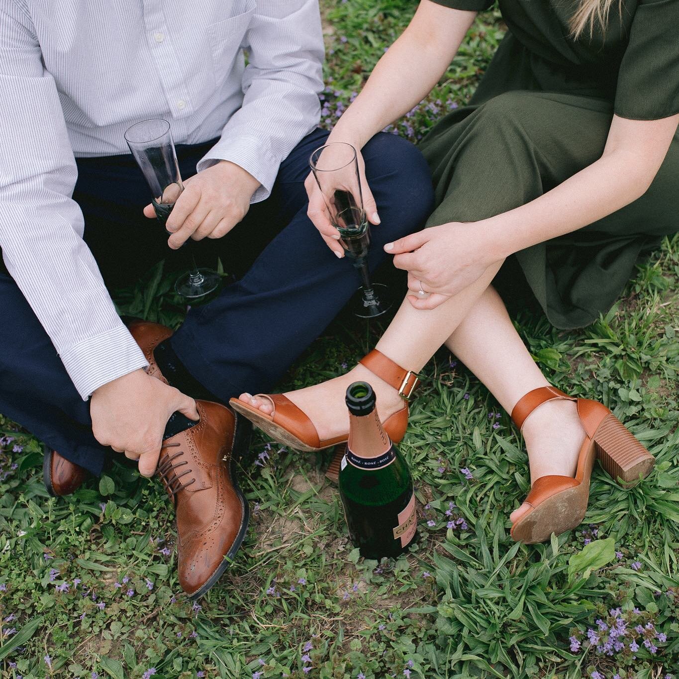 These champagne glasses came a long way to find their home with this sweet couple. Aaron&rsquo;s sister gifted these handmade glasses to them, so of course they needed to play a little role in commemorating their engagement by making an appearance in