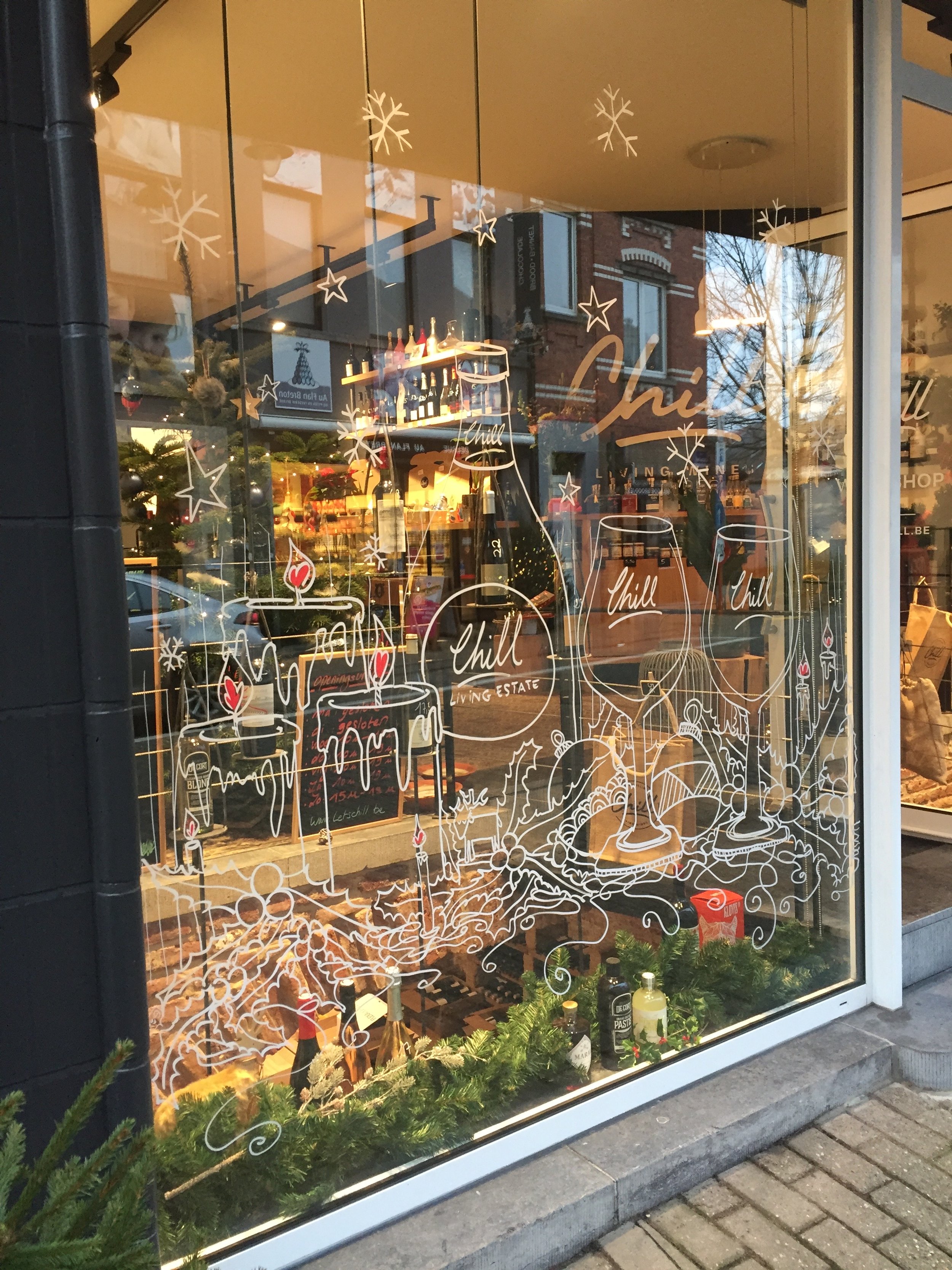 Christmas window art for Chill Living Wines