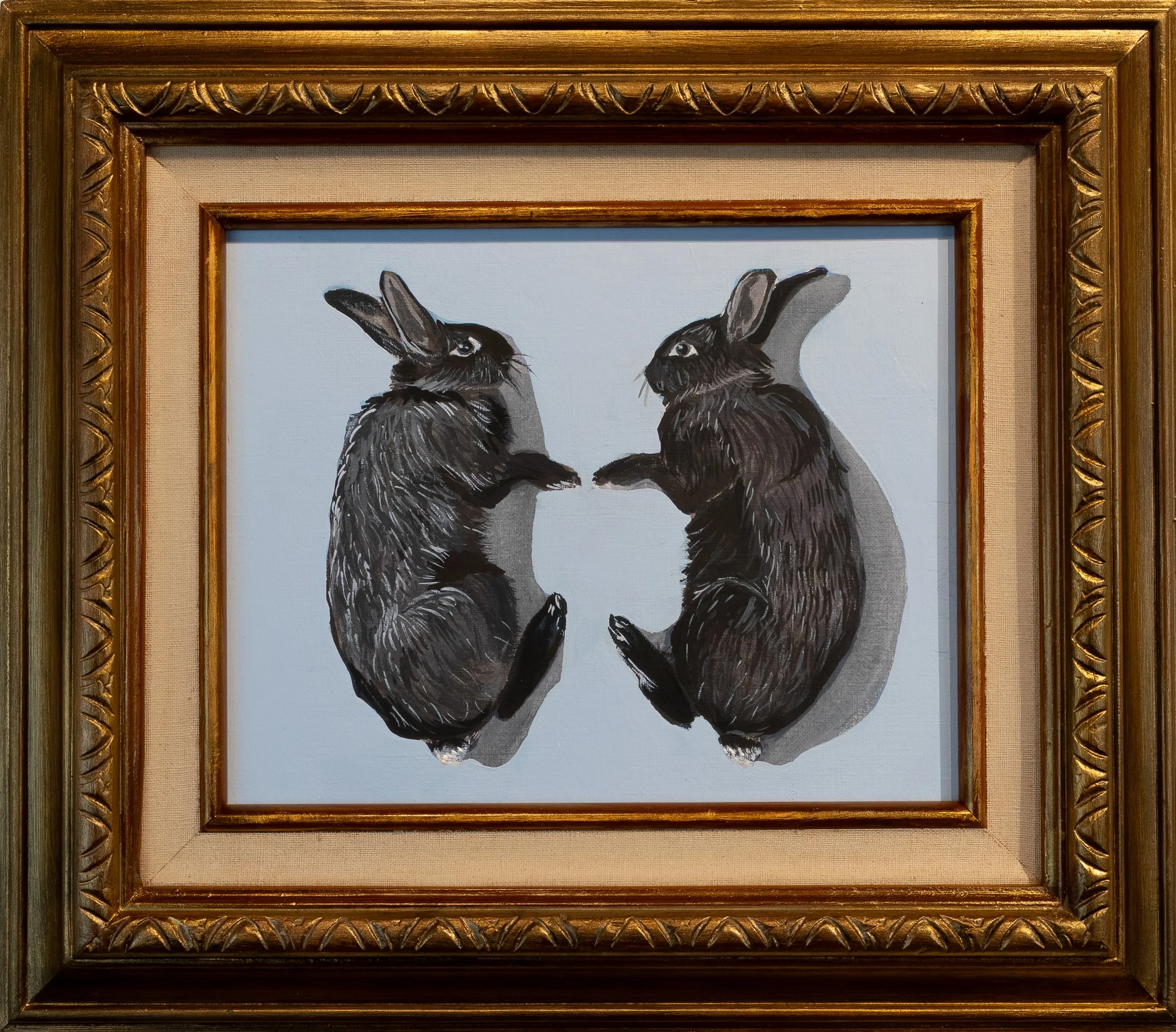 Black Rabbits , Gouache on Canvas, (framed)
