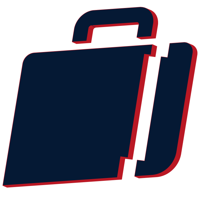 Ein rotes und blaues Einkaufswagensymbol mit abnehmener Perspektive.