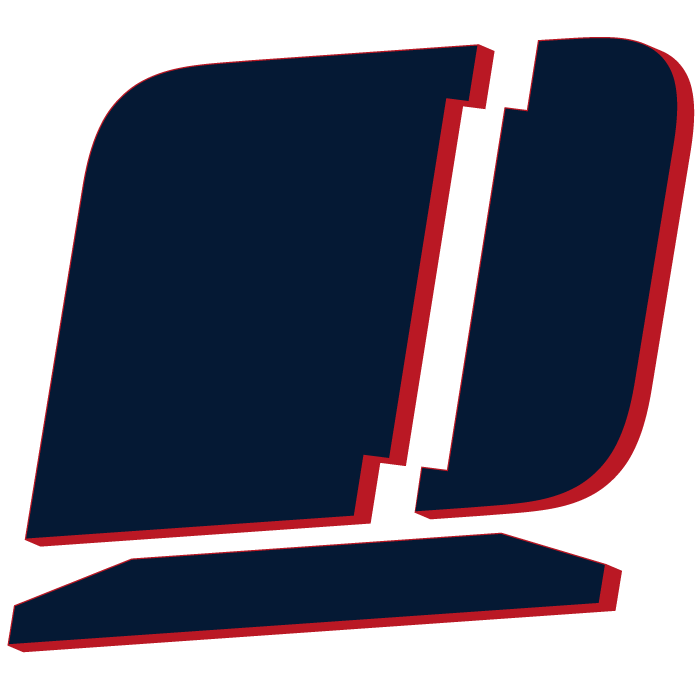 Ein geometrisches abstraktes Design aus blauen und roten 3D-Formen.