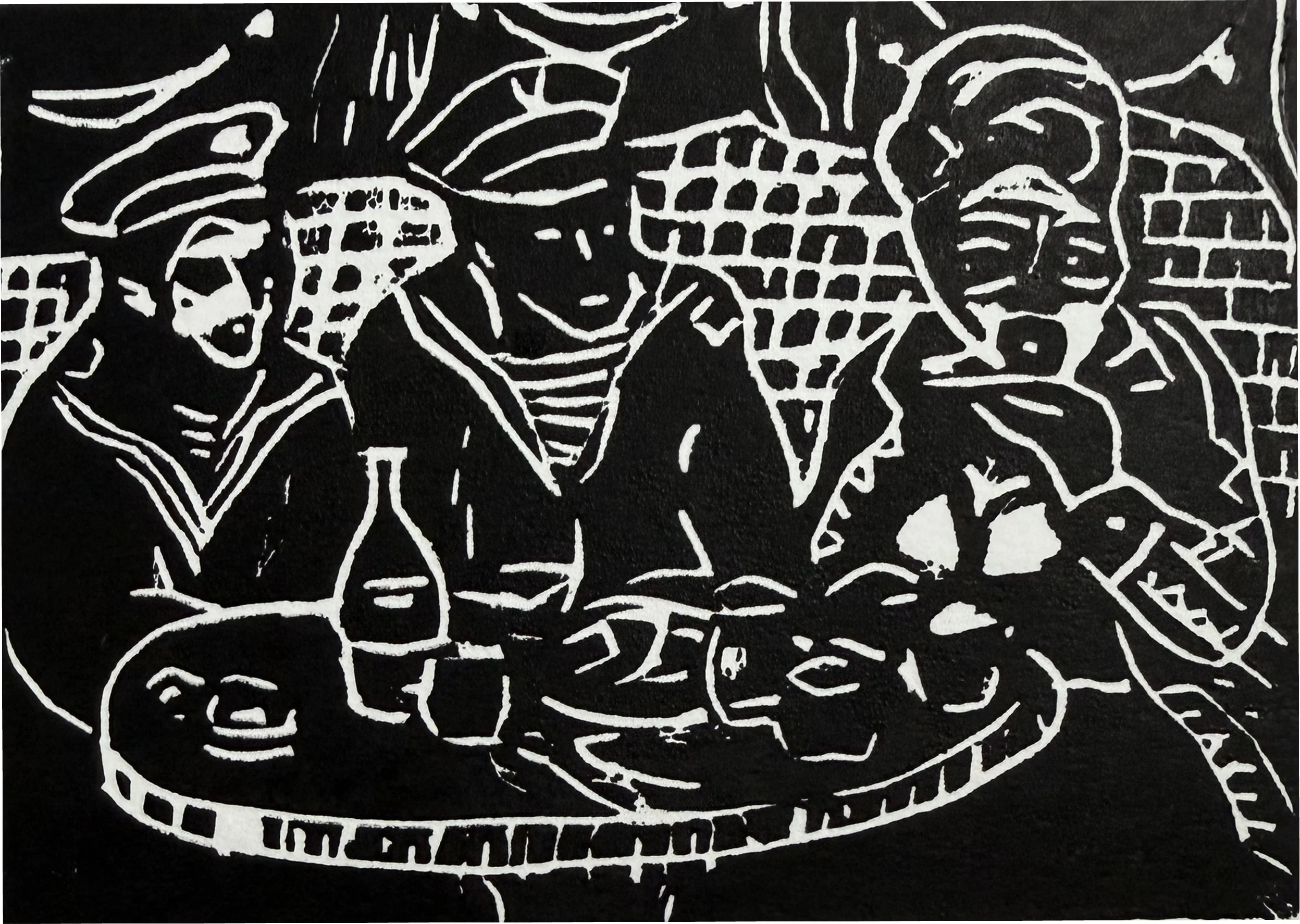Woman eating soucream with sailors.jpg