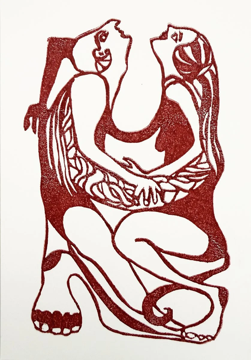 Howling to the moon together. 5x7 inches (unframed)
