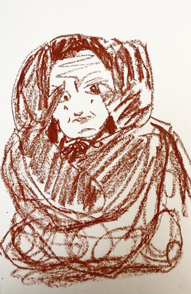 Portrait of a woman with claw hands
Oil pastel, 4.5x7 inches (unframed)