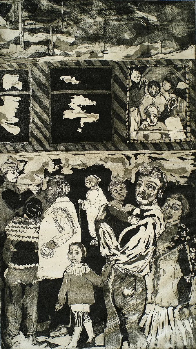 Immigrants arriving. Lithograph 9x17 1995