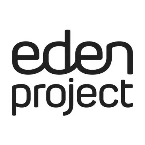 Logo of the Eden Project, featuring the words 'eden project' in black lowercase letters, with a distinctive stylized font.