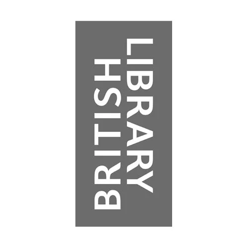 Gray vertical sign with white text that reads "BRITISH LIBRARY".