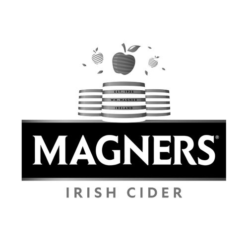 Magners Irish Cider logo with apples on top of a stack of barrels.