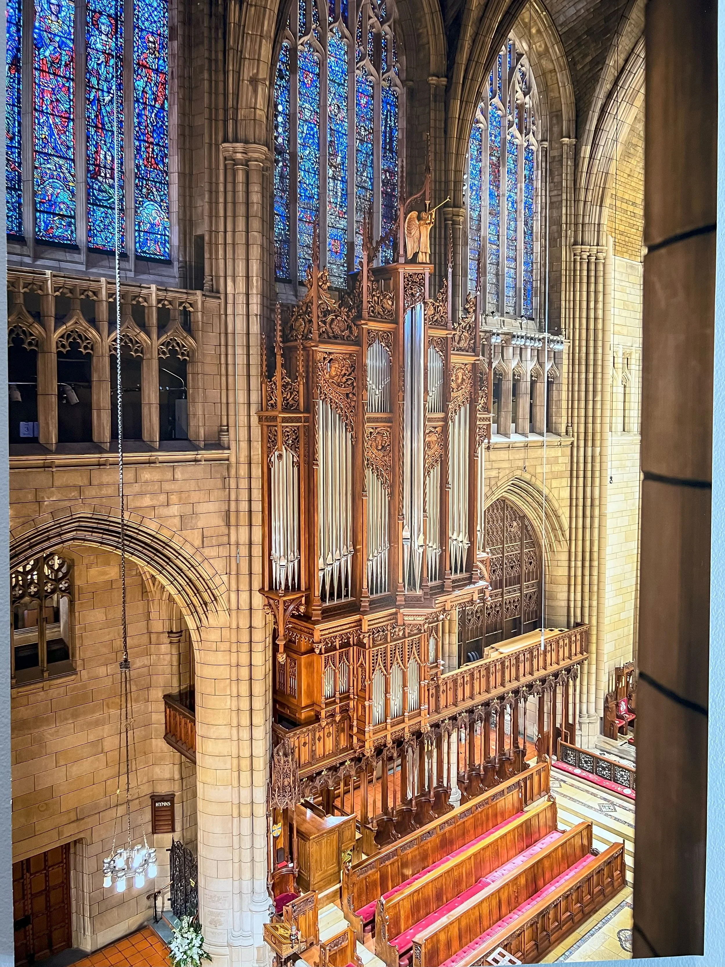 One half of an organ installation at a New York City cathedral.